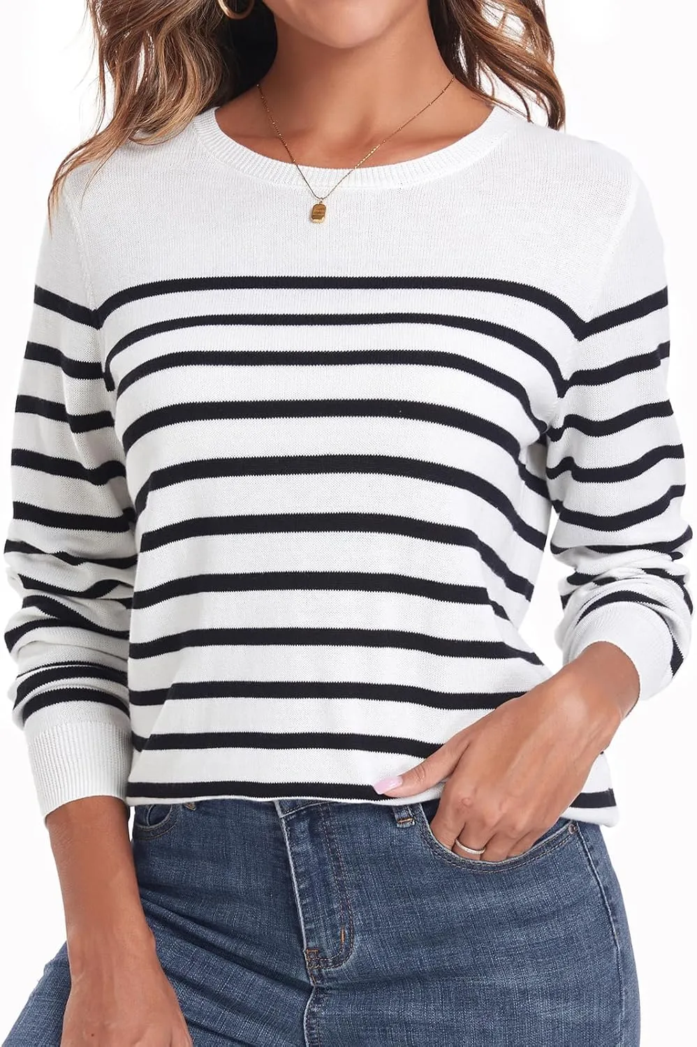 QUALFORT Women's Sweater 100% Cotton Soft Knit Pullover Tops