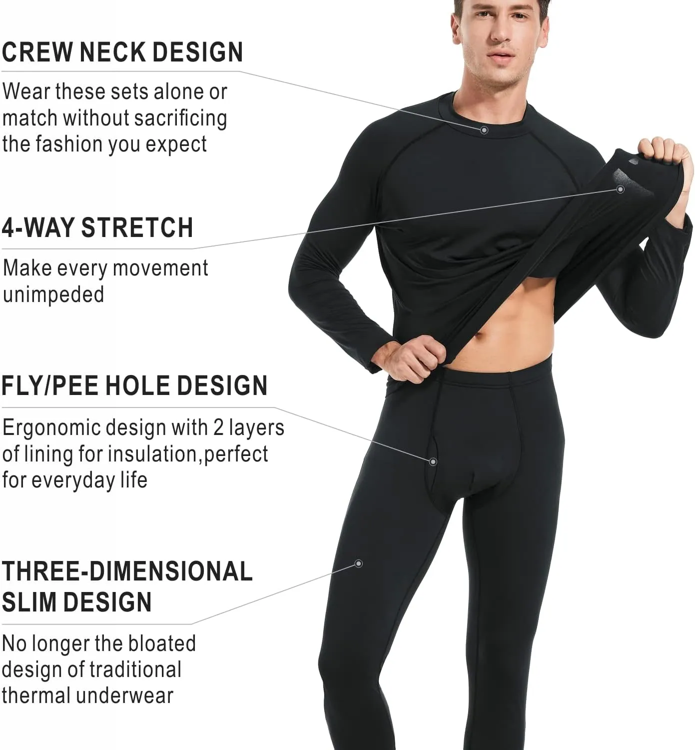 qualidyne Thermal Underwear for Men Long Johns Fleece Lined Winter Warm Base Layer Set Bottom Top for Cold Weather