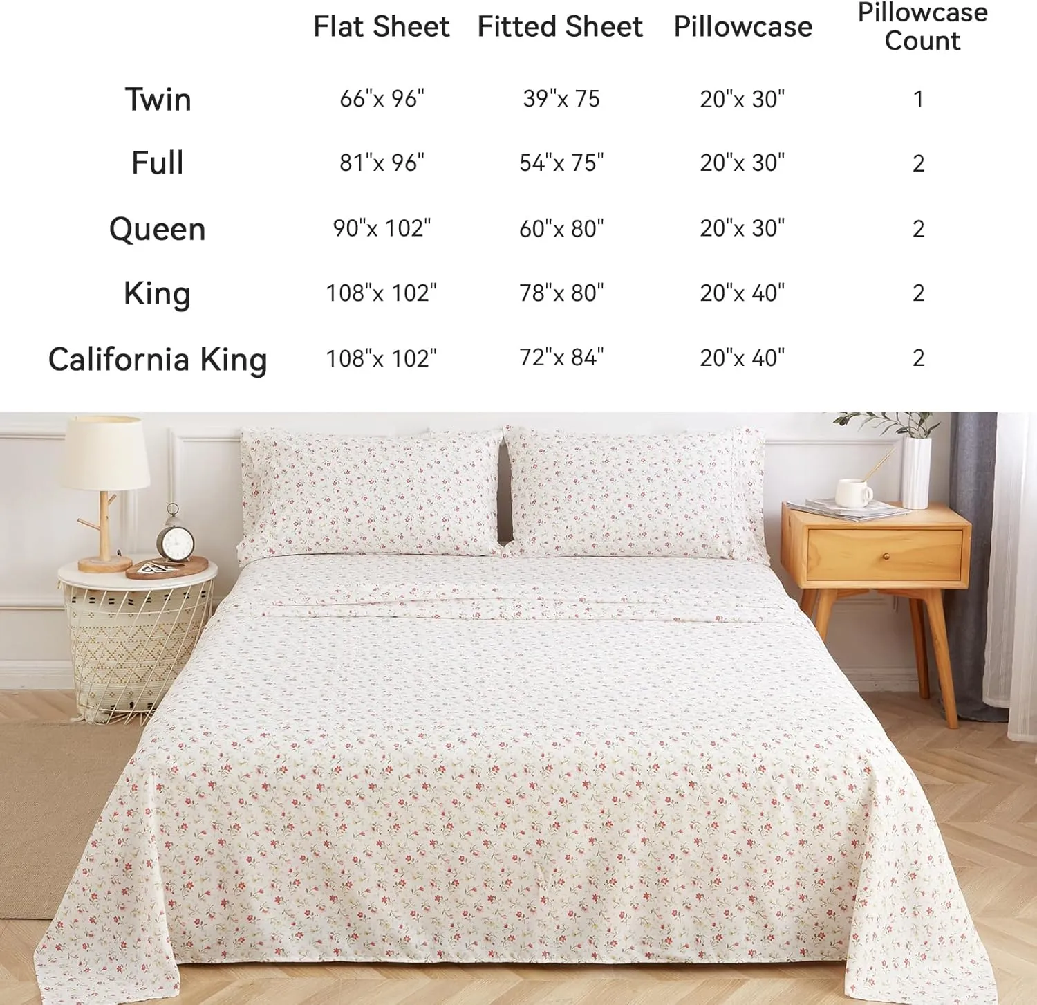 Queen Sheet Set 4 PCS - Floral Pattern Sheets with 15" Deep Pocket, Soft Luxury Cooling Sheets Queen, Easy Care, Lvory