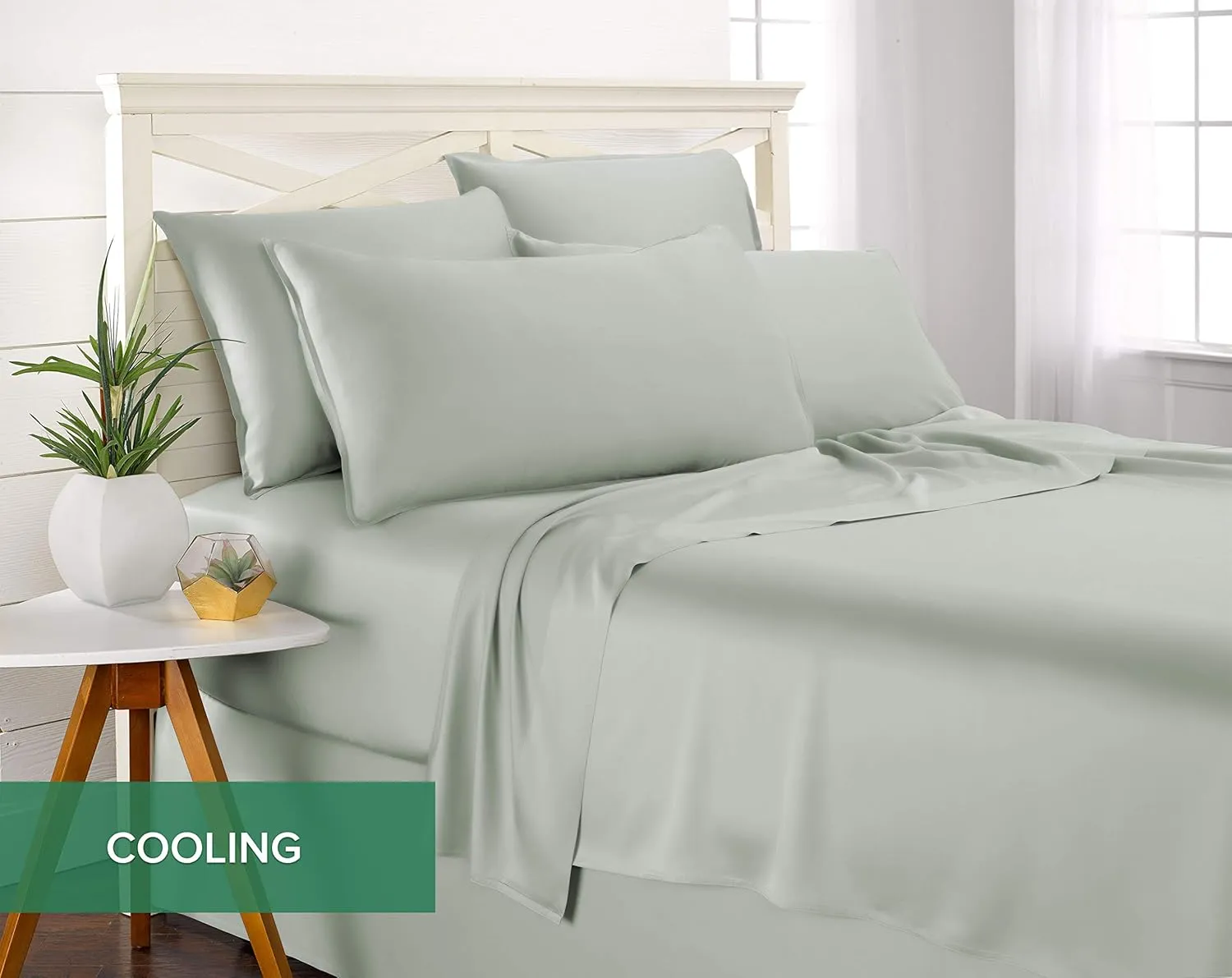 Queen Sheets by Pure Bamboo, Genuine 100% Organic Viscose Derived from Bamboo Bed Sheet Set, Luxuriously Soft & Cooling, Double Stitching, Lifetime Quality Promise (Queen, Sea Glass)