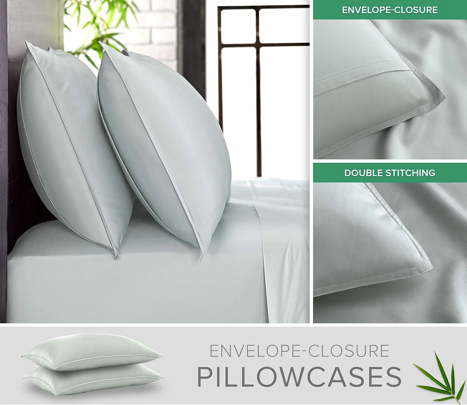 Queen Sheets by Pure Bamboo, Genuine 100% Organic Viscose Derived from Bamboo Bed Sheet Set, Luxuriously Soft & Cooling, Double Stitching, Lifetime Quality Promise (Queen, Sea Glass)