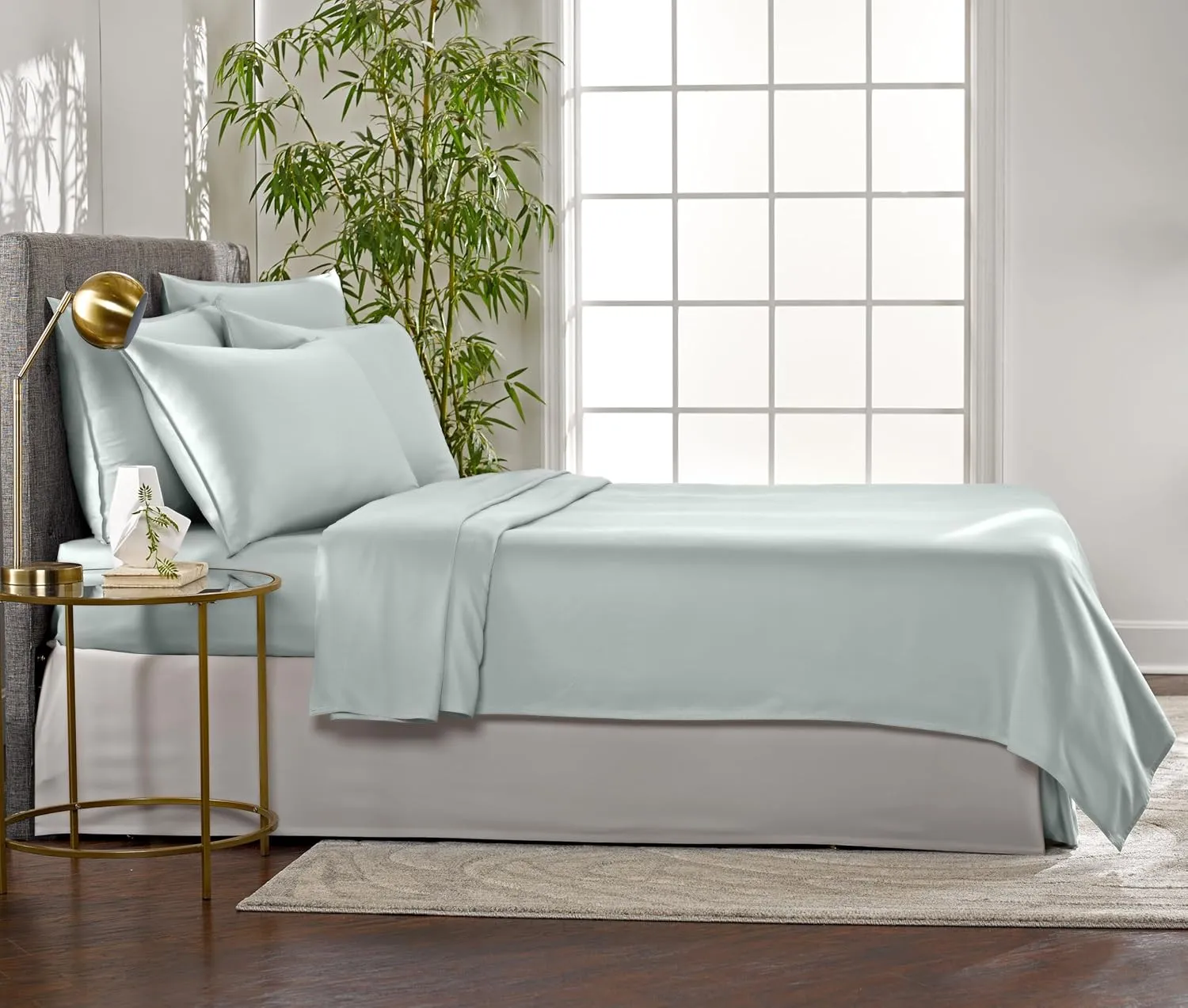 Queen Sheets by Pure Bamboo, Genuine 100% Organic Viscose Derived from Bamboo Bed Sheet Set, Luxuriously Soft & Cooling, Double Stitching, Lifetime Quality Promise (Queen, Sea Glass)