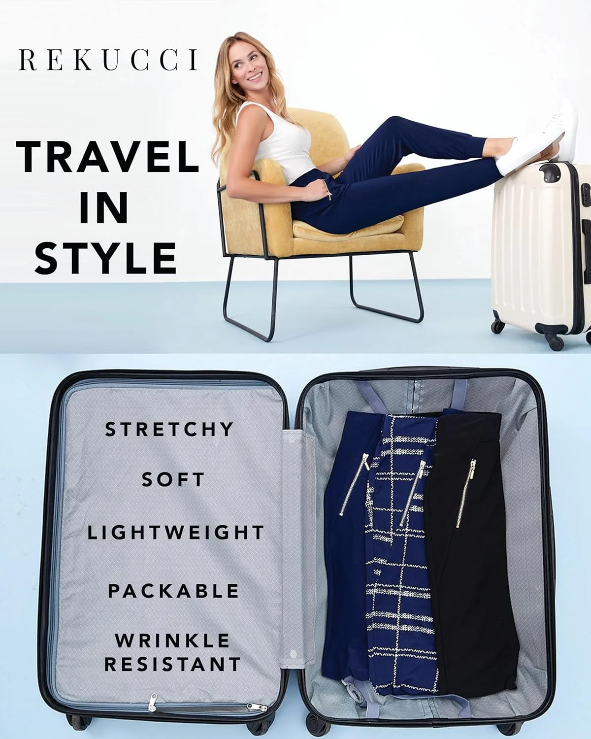 Rekucci Travel in Style Women's Soft Knit Classic Straight Leg Pant