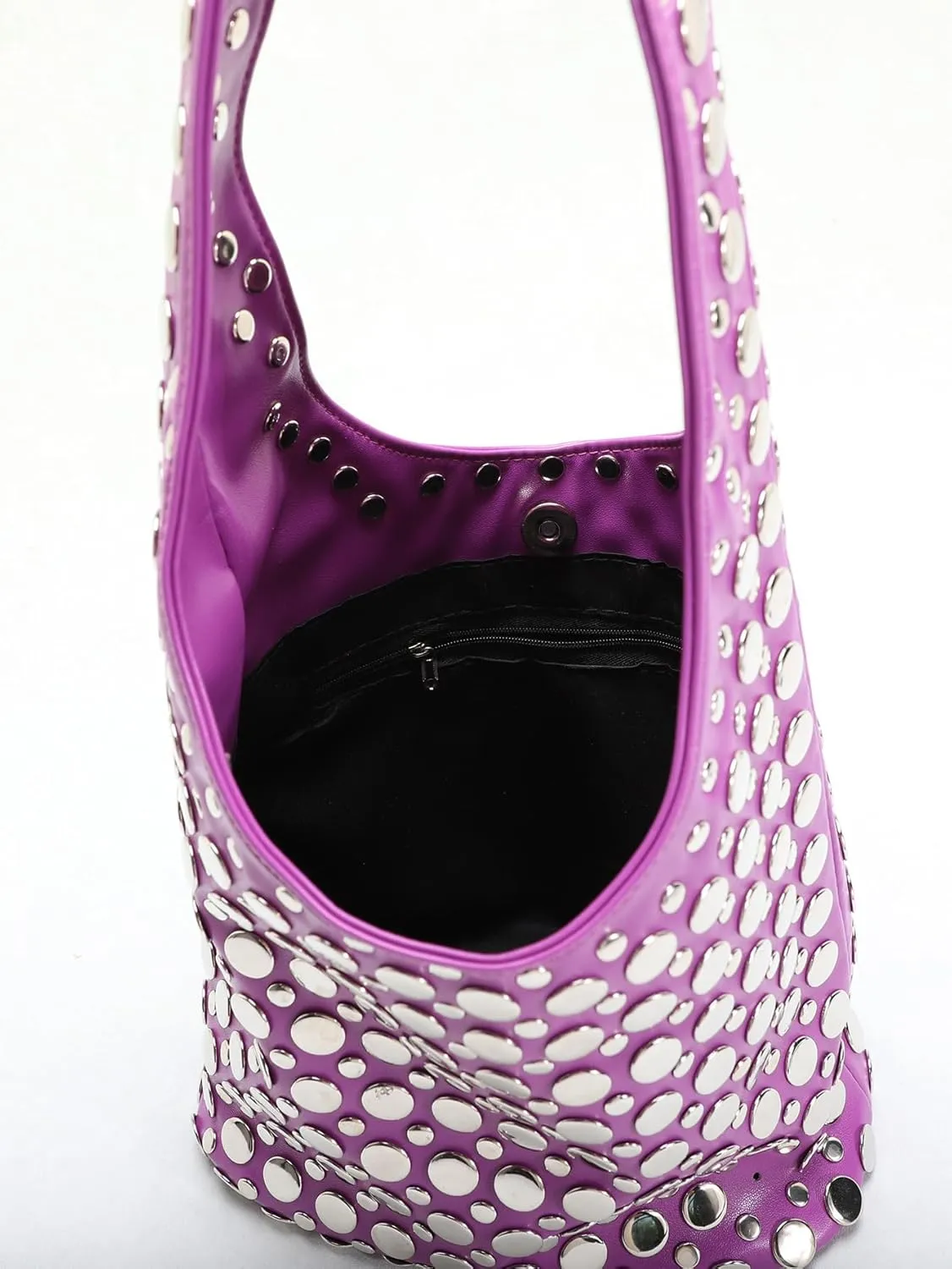 Rivet Hobo Bag for Women Y2k Metal Shoulder Bag Trendy Handbag Sleek Satchel for Party Travel