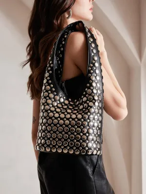Rivet Hobo Bag for Women Y2k Metal Shoulder Bag Trendy Handbag Sleek Satchel for Party Travel