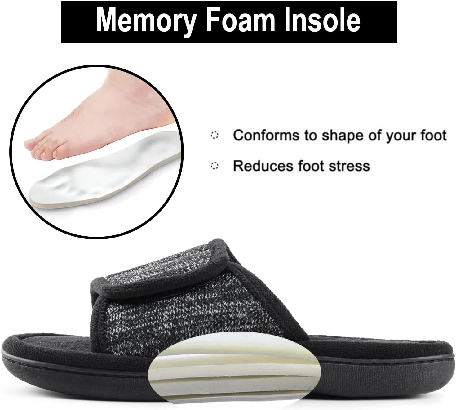 RockDove Men's Adjustable Wrap Memory Foam Slide Slipper