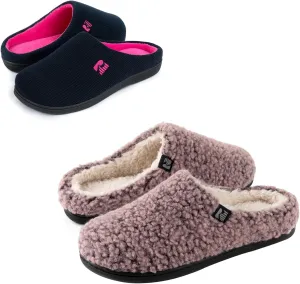 RockDove Set of 2 Pairs - US Size 11-12, Women's Original Two-Tone Slipper (Dark Navy/Fuchsia) Women's Plush Retreat Sherpa Fleece Clog (Pink)