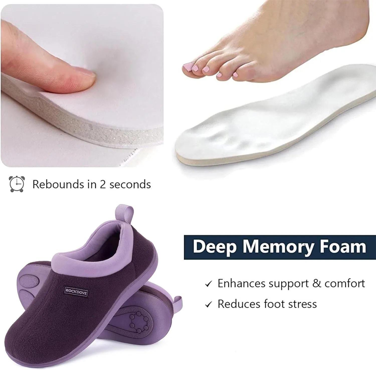 RockDove Women's Soft Cuff Polar Fleece Two-Tone Memory Foam Slipper with Indoor Outdoor Sole