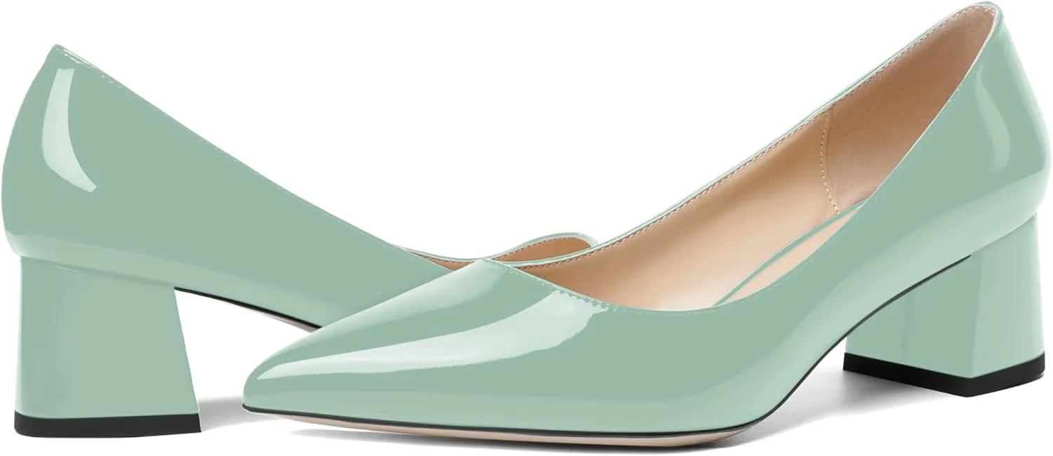 ROSERWISH Womens Fashion Casual Patent Slip On Wedding Pointed Toe Chunky Low Heel Pumps Dress Shoes 2 Inch