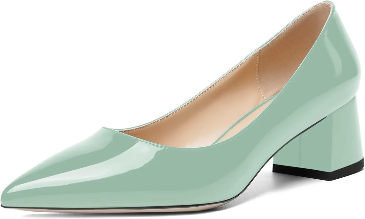 ROSERWISH Womens Fashion Casual Patent Slip On Wedding Pointed Toe Chunky Low Heel Pumps Dress Shoes 2 Inch