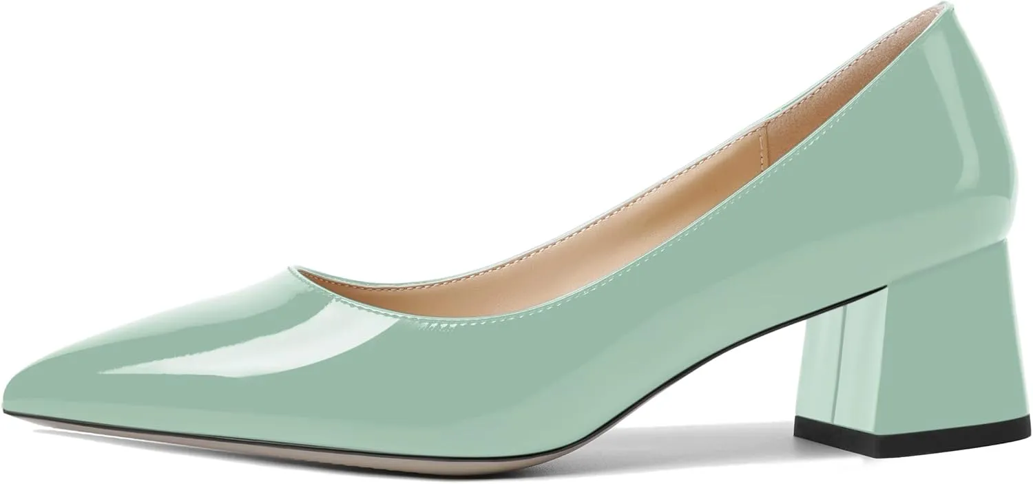 ROSERWISH Womens Fashion Casual Patent Slip On Wedding Pointed Toe Chunky Low Heel Pumps Dress Shoes 2 Inch