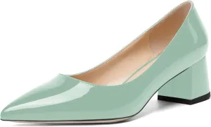 ROSERWISH Womens Fashion Casual Patent Slip On Wedding Pointed Toe Chunky Low Heel Pumps Dress Shoes 2 Inch