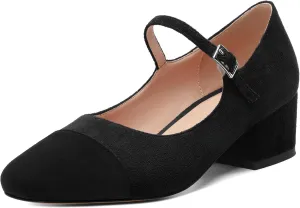 ROSERWISH Women's Mary Jane Shoes Chunky Low Heel Closed Round Toe Heels Ankle Strap Cap Toe Pumps Office Work Bridal Wedding Party 2 Inch Dress Shoes