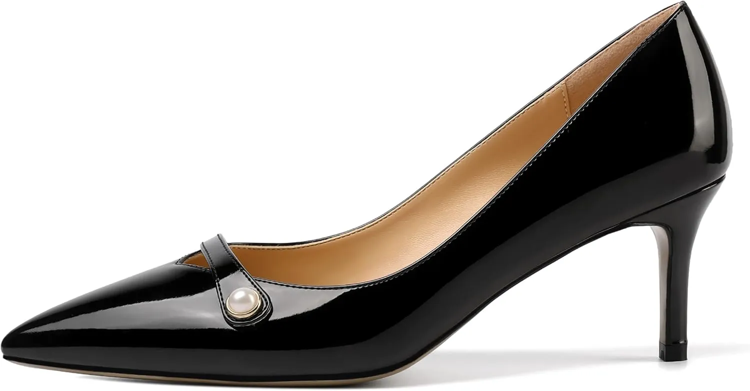 ROSERWISH Womens Sexy Patent Pointed Toe Slip On Evening Wedding Stiletto Mid Heel Pumps Dress Shoes 2.5 Inch