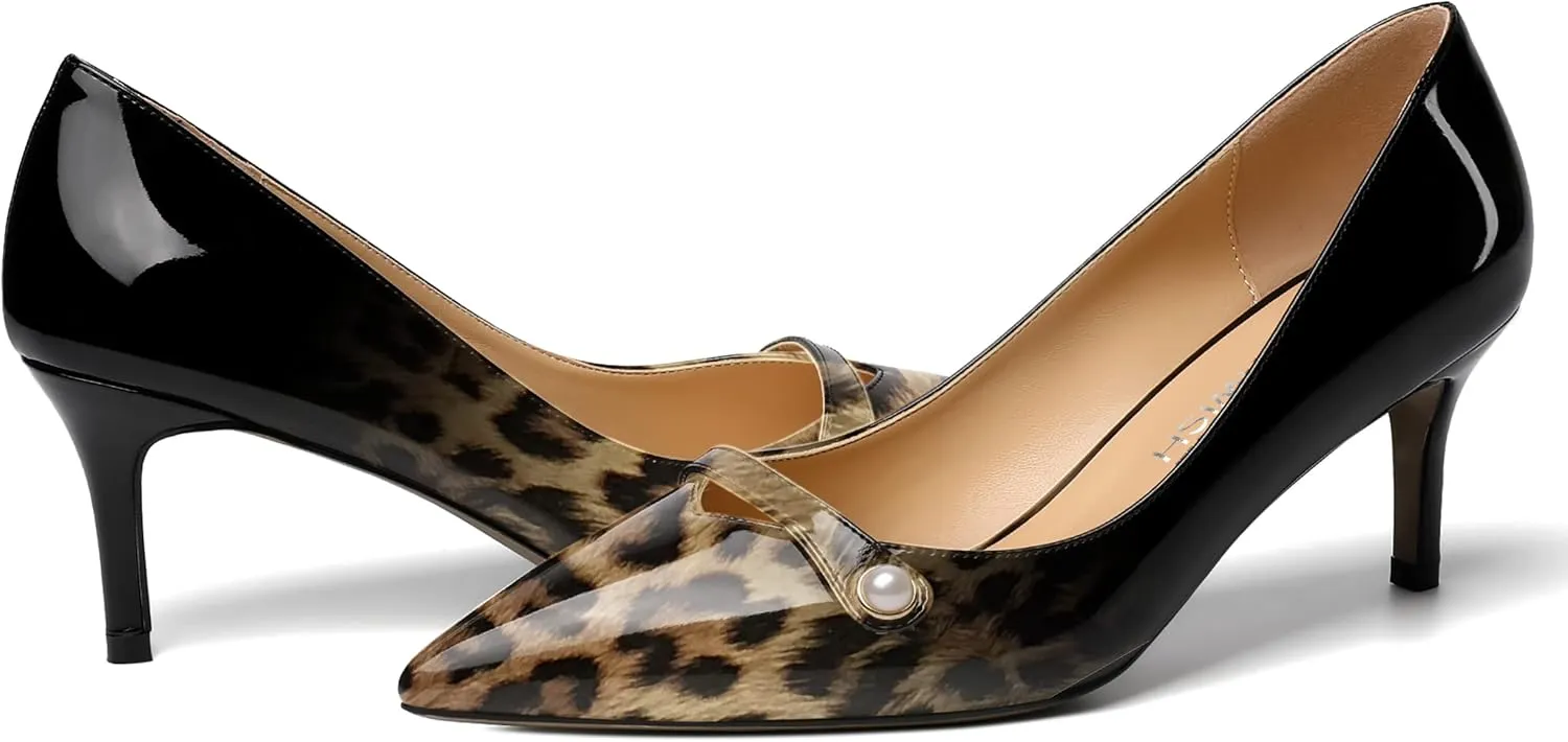 ROSERWISH Womens Sexy Patent Pointed Toe Slip On Evening Wedding Stiletto Mid Heel Pumps Dress Shoes 2.5 Inch