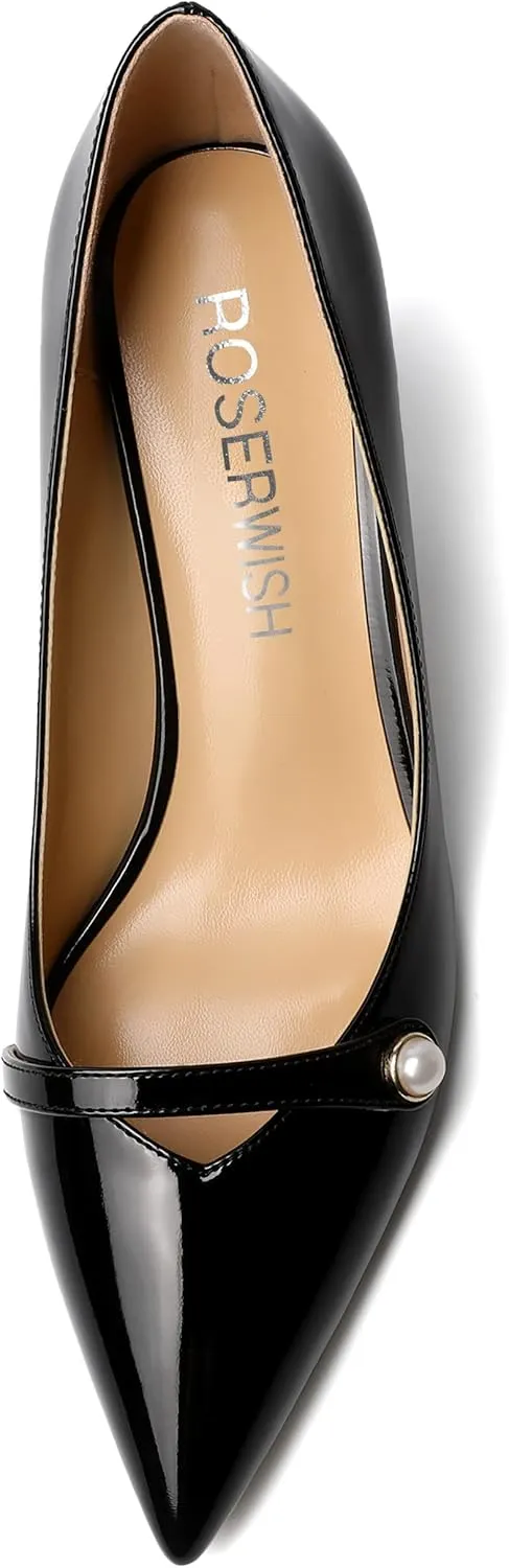 ROSERWISH Womens Sexy Patent Pointed Toe Slip On Evening Wedding Stiletto Mid Heel Pumps Dress Shoes 2.5 Inch