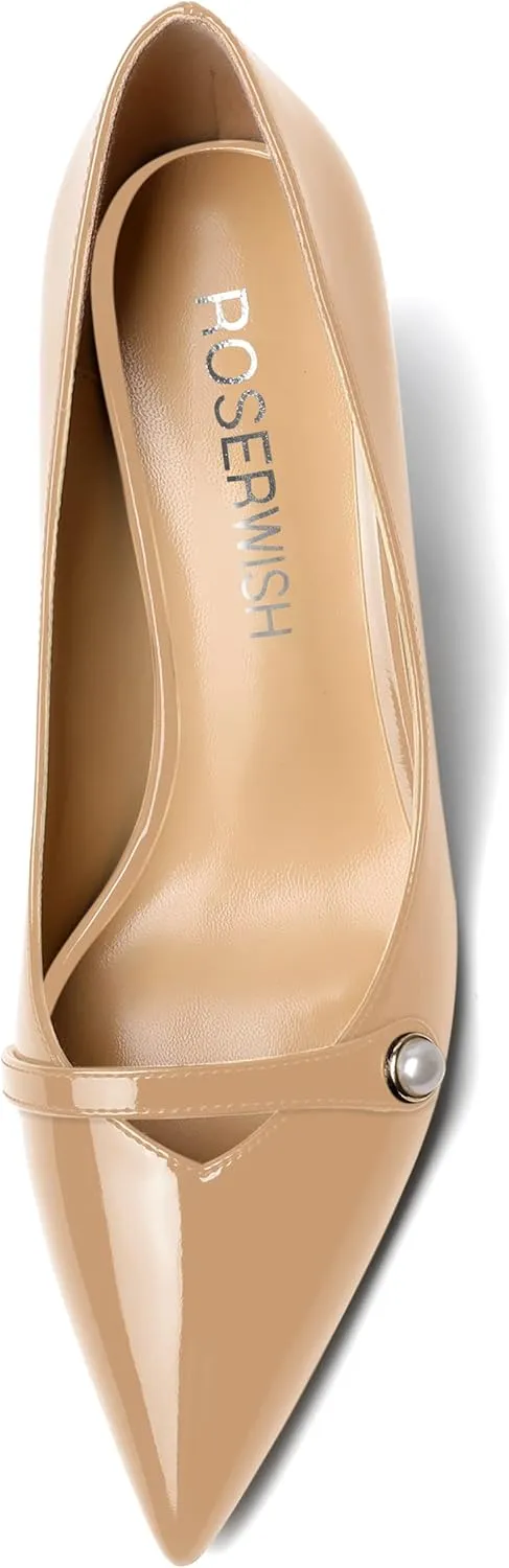 ROSERWISH Womens Sexy Patent Pointed Toe Slip On Evening Wedding Stiletto Mid Heel Pumps Dress Shoes 2.5 Inch