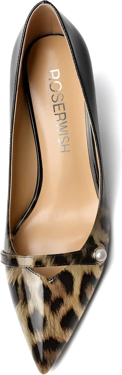 ROSERWISH Womens Sexy Patent Pointed Toe Slip On Evening Wedding Stiletto Mid Heel Pumps Dress Shoes 2.5 Inch