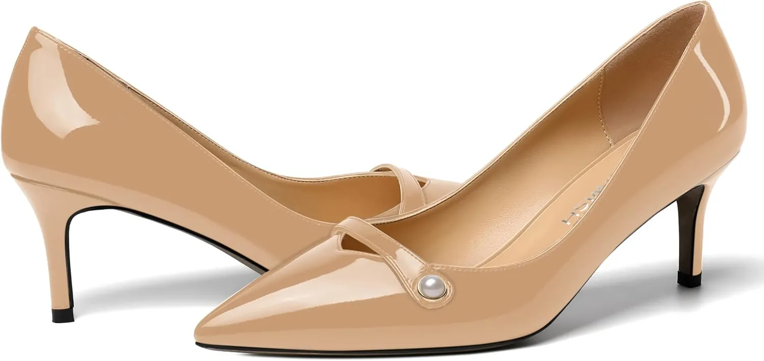 ROSERWISH Womens Sexy Patent Pointed Toe Slip On Evening Wedding Stiletto Mid Heel Pumps Dress Shoes 2.5 Inch