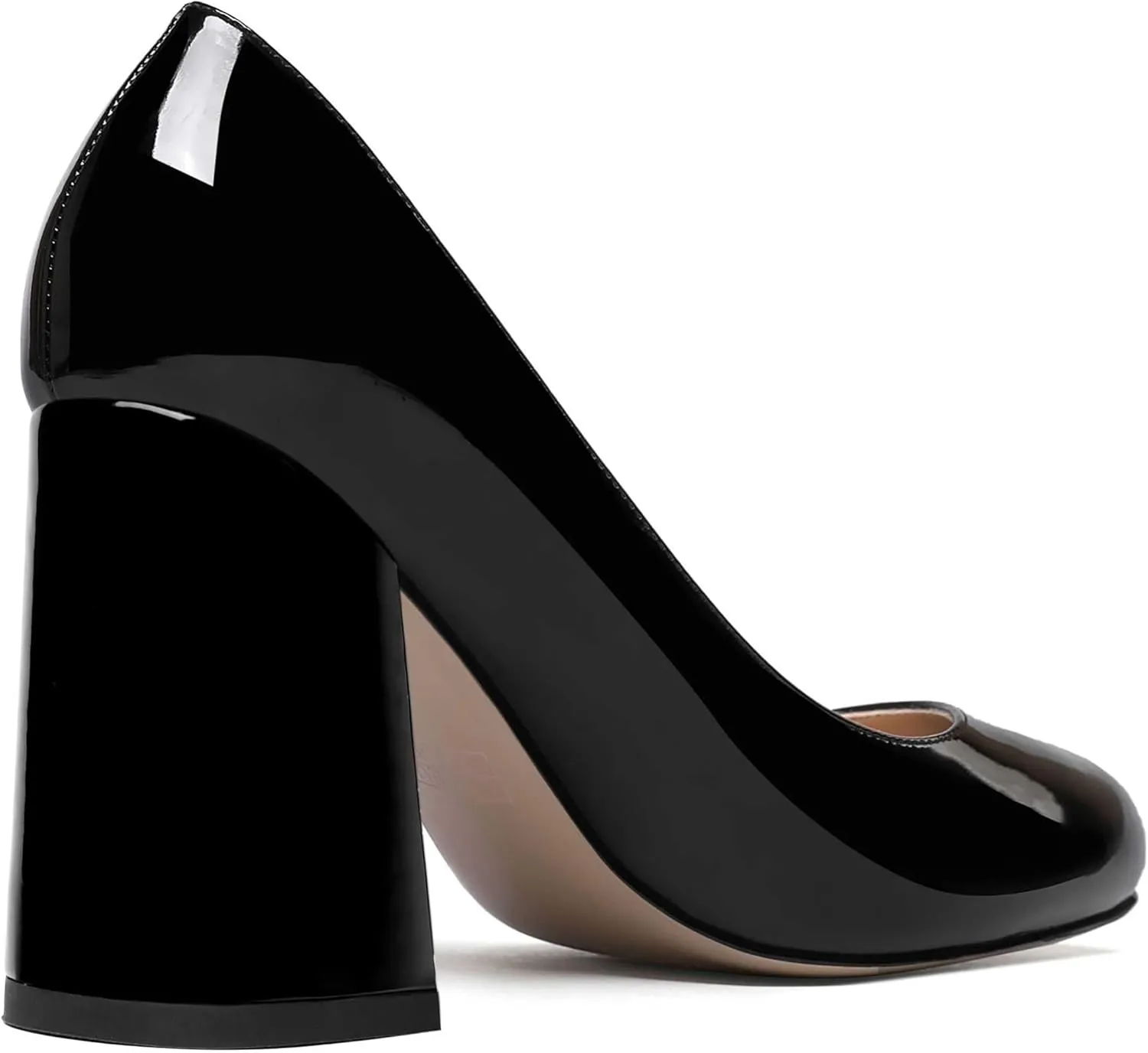 ROSERWISH Womens Wedding Patent Slip On Round Toe Comfortable Fashion Block High Heel Pumps Shoes 3.3 Inch