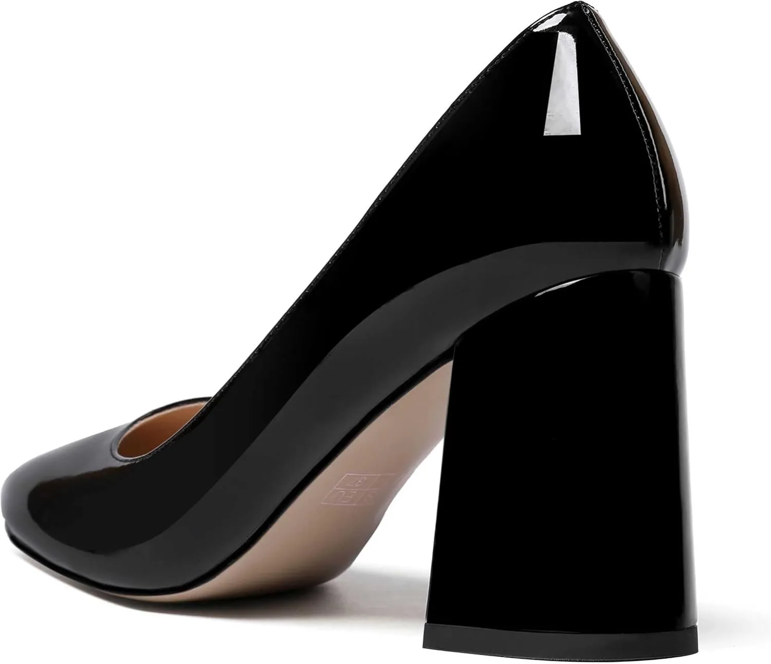 ROSERWISH Womens Wedding Patent Slip On Round Toe Comfortable Fashion Block High Heel Pumps Shoes 3.3 Inch
