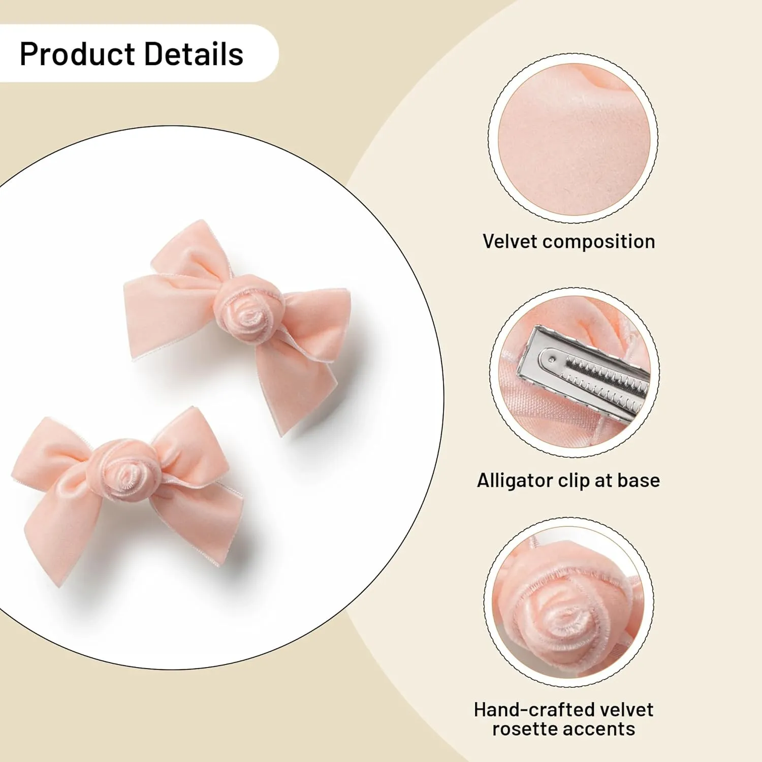 Rosette Velvet Double Clip Set - Ballet Slipper | Elegant Velvet Hair Clips w/Hand-Crafted Rosette Accents | Secure Alligator Clips for Timeless Style | Perfect for Special Occasions & Everyday Wear