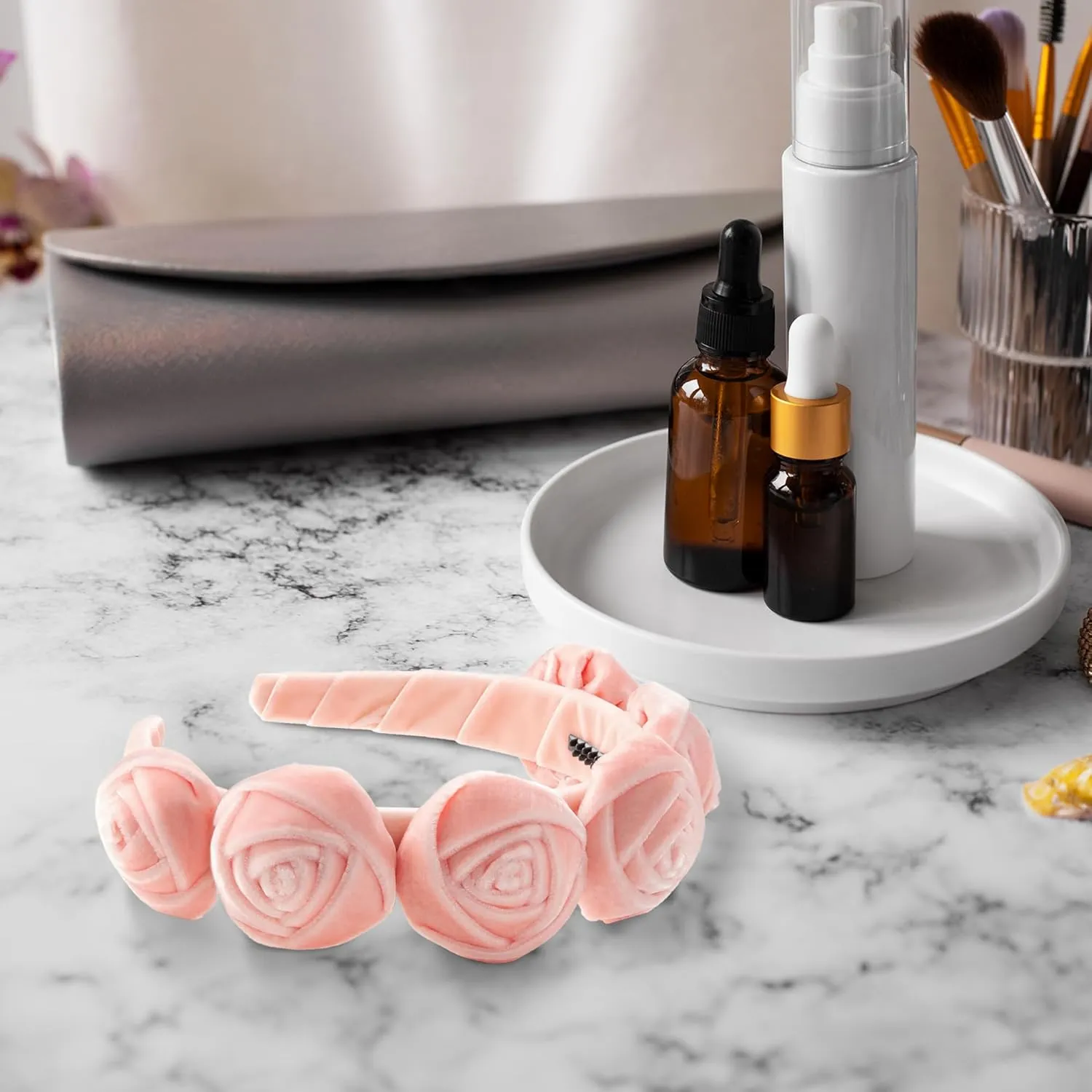 Rosette Velvet Headband - Ballet Slipper | Elegant Soft Velvet Accessory with Hand-Crafted Rosettes | Comfortable & Secure Fit with Rubberized Teeth | Perfect for Special Occasions & Everyday Wear