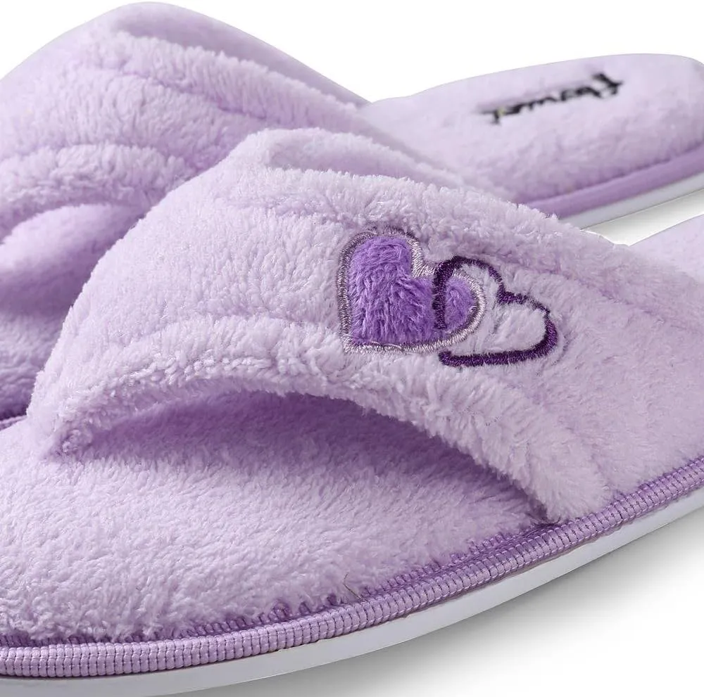 ROXIE Women's Fluffy Plush Slides Thong Sandal Flip Flops Cozy Open Toe Spa House Slippers for Women