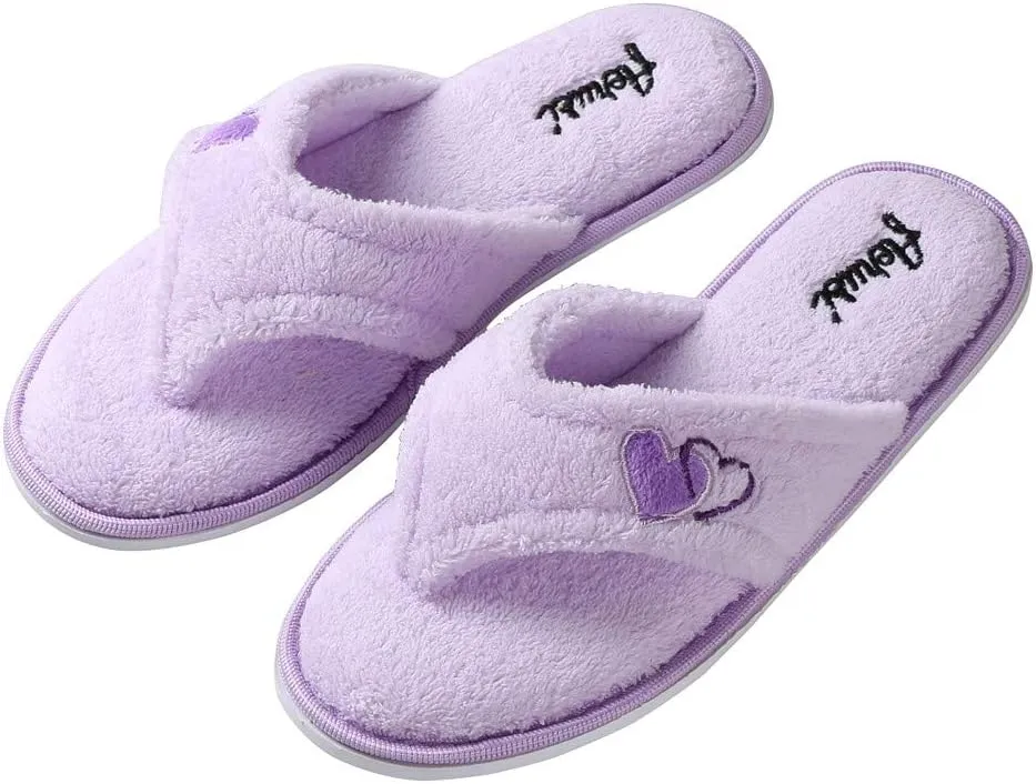 ROXIE Women's Fluffy Plush Slides Thong Sandal Flip Flops Cozy Open Toe Spa House Slippers for Women