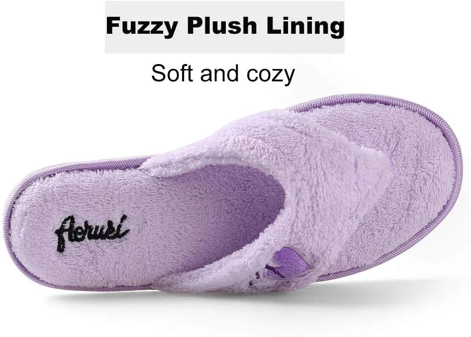 ROXIE Women's Fluffy Plush Slides Thong Sandal Flip Flops Cozy Open Toe Spa House Slippers for Women