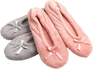 Roxoni Women's Terry Classic Cotton & Velour Ballerina Slippers (Pack of 2)