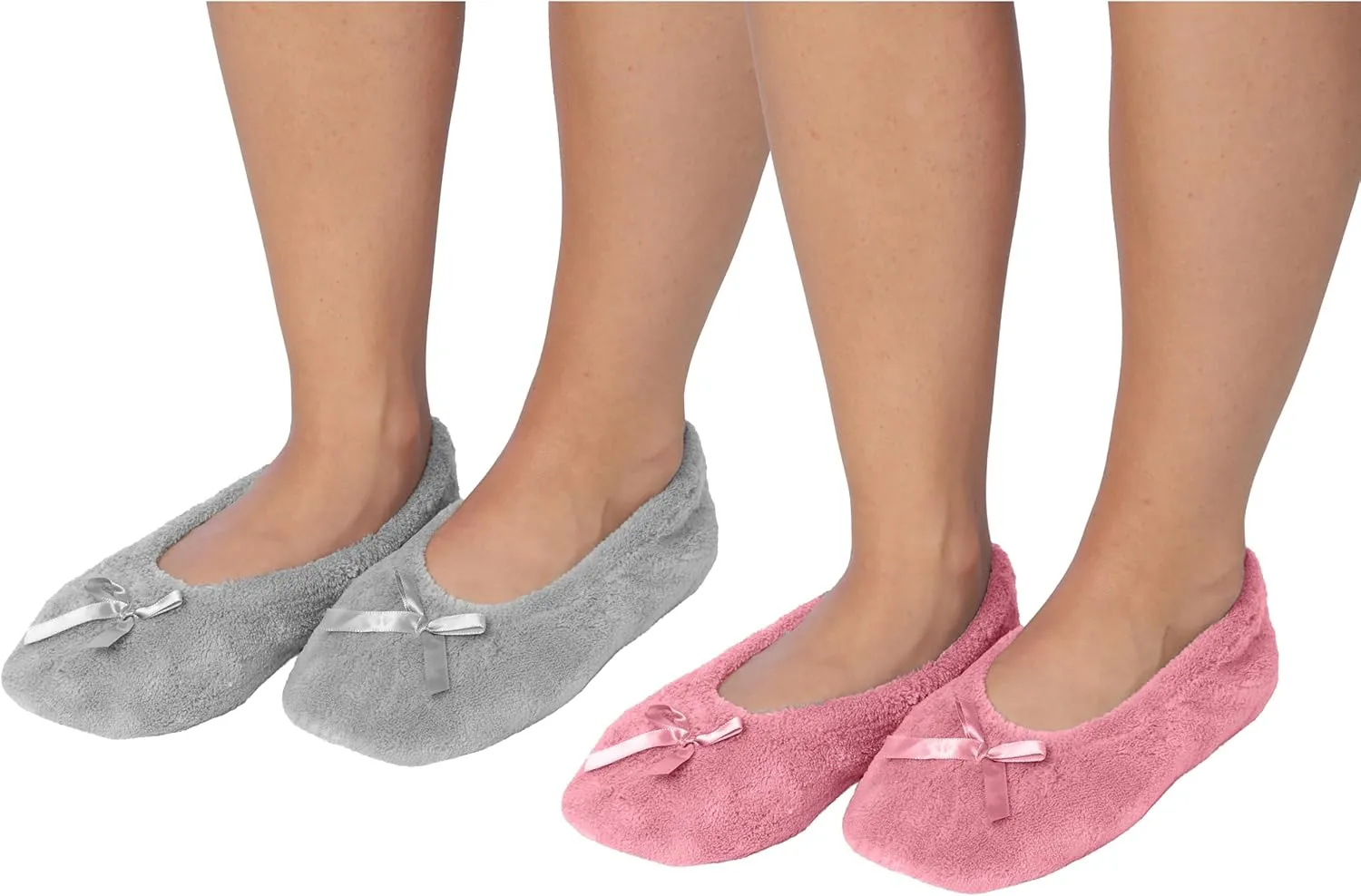 Roxoni Women's Terry Classic Cotton & Velour Ballerina Slippers (Pack of 2)