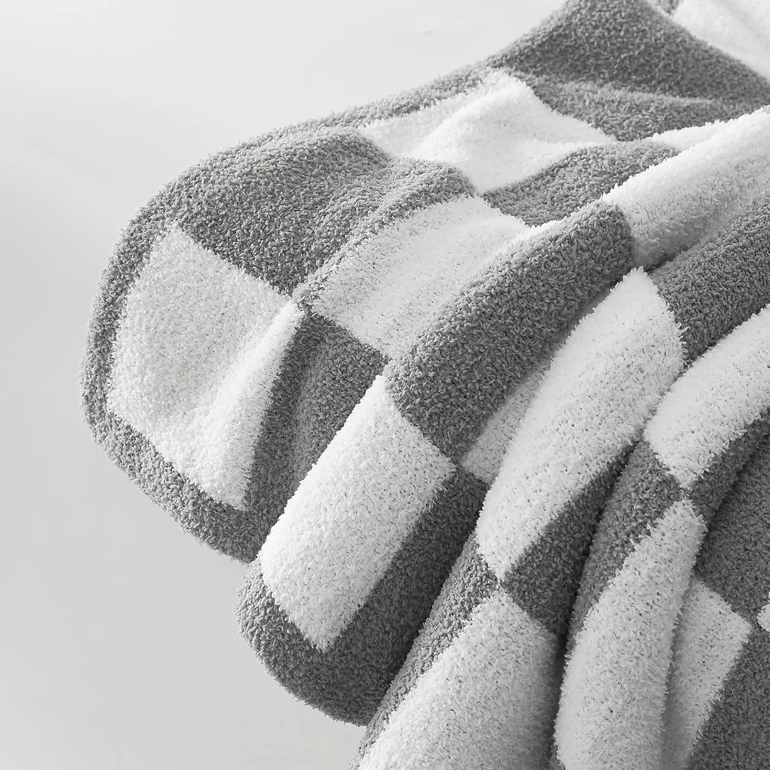 R.SHARE Grey and White Checkered Throw Blanket 50x70 Inch Reversible, Microfiber Soft Comfy Cozy Lightweight Fluffy Fuzzy Warm Cute Checkerboard Plaid for Couch Sofa Chair Bed Home