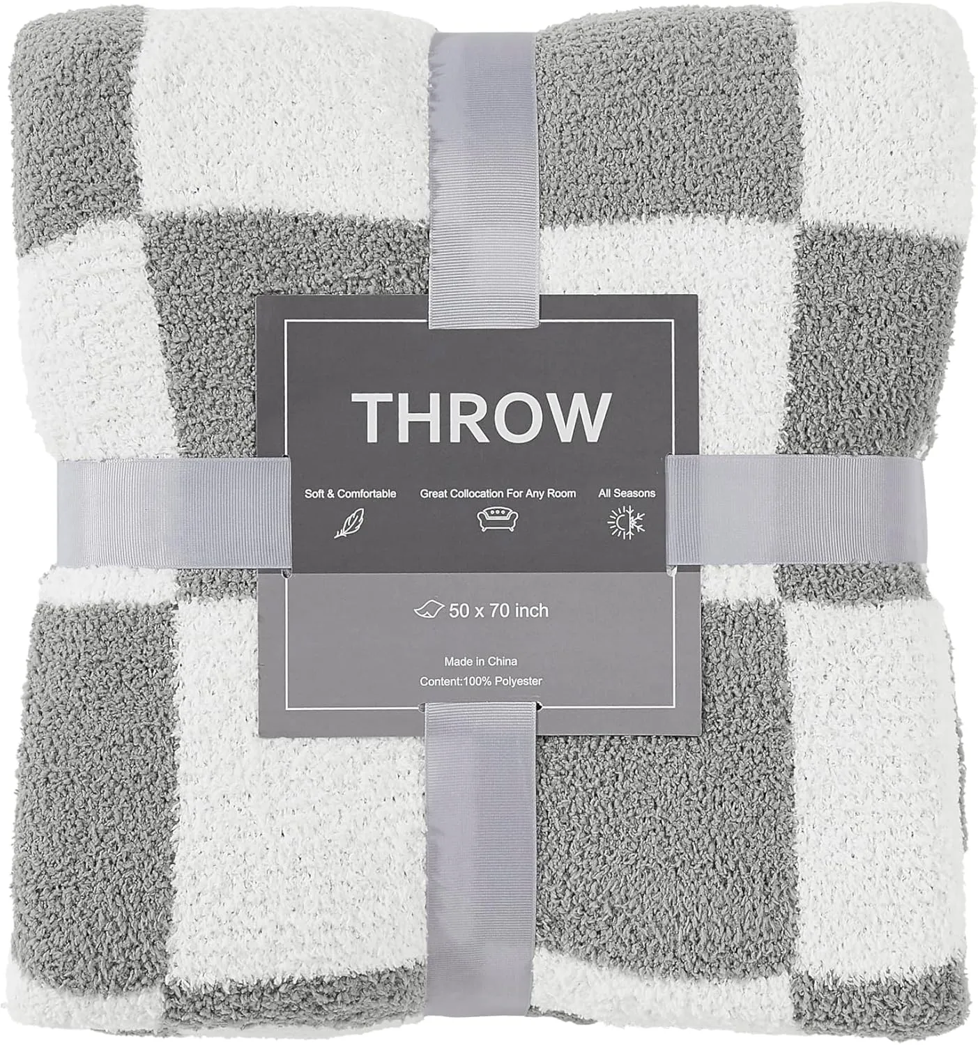 R.SHARE Grey and White Checkered Throw Blanket 50x70 Inch Reversible, Microfiber Soft Comfy Cozy Lightweight Fluffy Fuzzy Warm Cute Checkerboard Plaid for Couch Sofa Chair Bed Home