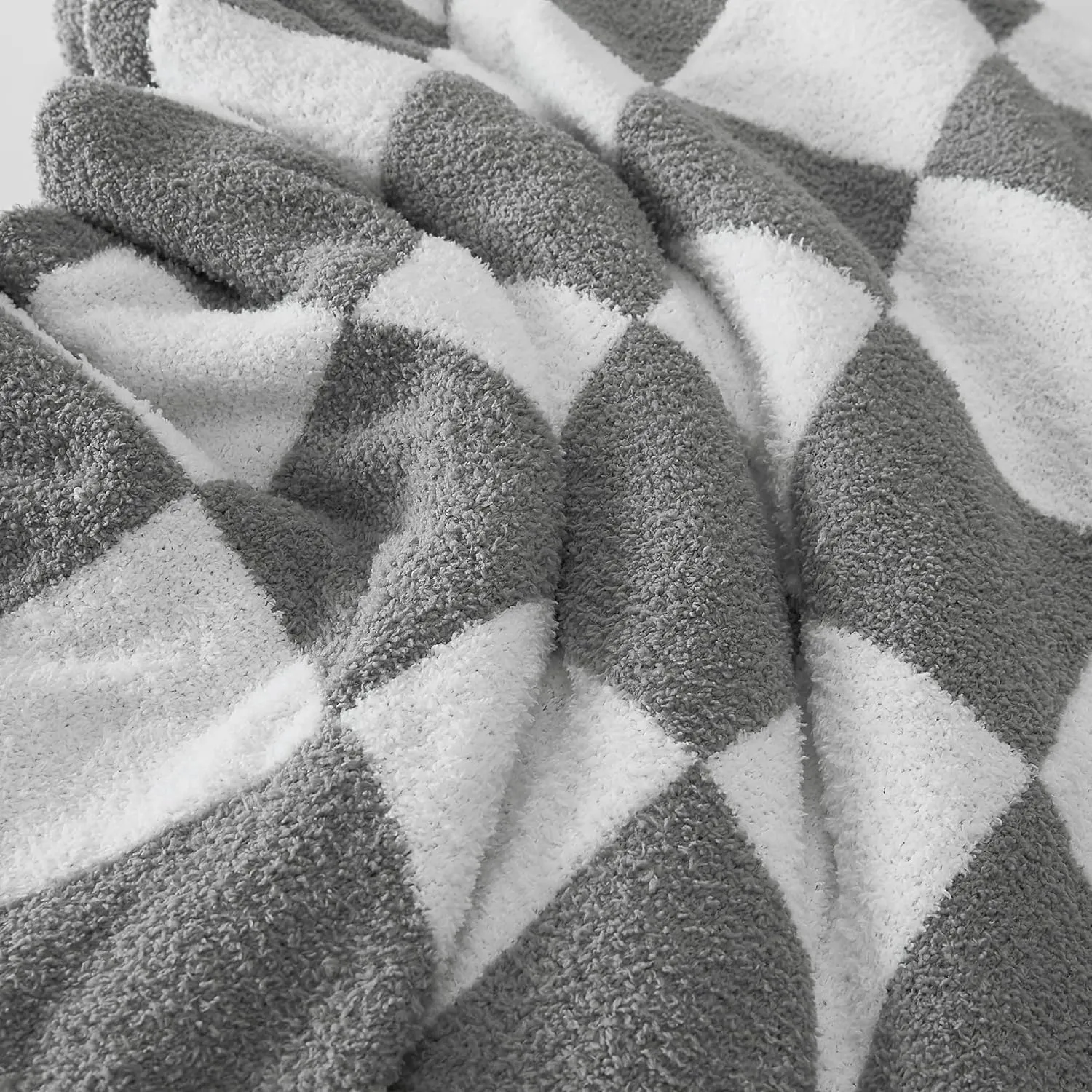 R.SHARE Grey and White Checkered Throw Blanket 50x70 Inch Reversible, Microfiber Soft Comfy Cozy Lightweight Fluffy Fuzzy Warm Cute Checkerboard Plaid for Couch Sofa Chair Bed Home