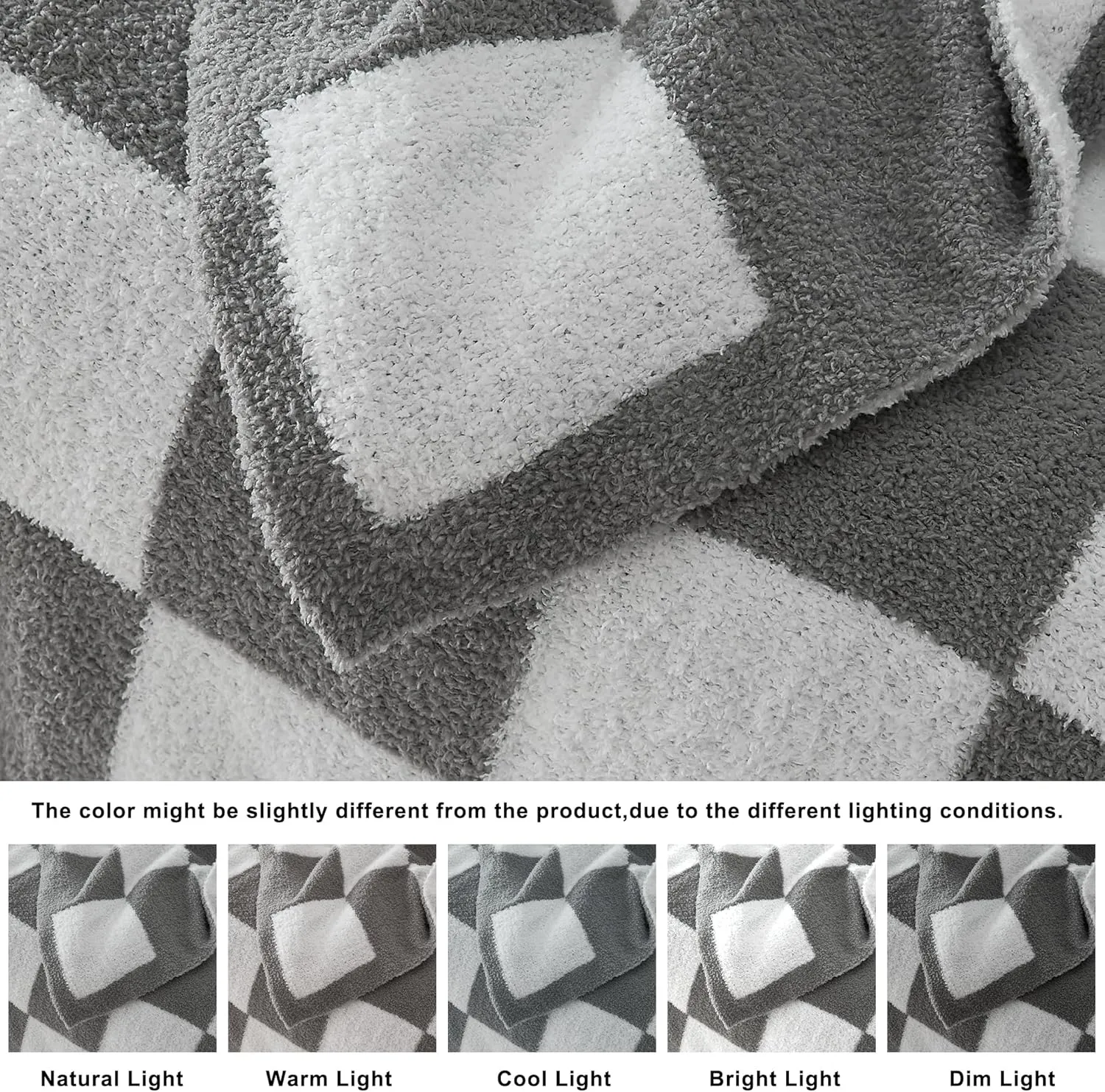R.SHARE Grey and White Checkered Throw Blanket 50x70 Inch Reversible, Microfiber Soft Comfy Cozy Lightweight Fluffy Fuzzy Warm Cute Checkerboard Plaid for Couch Sofa Chair Bed Home
