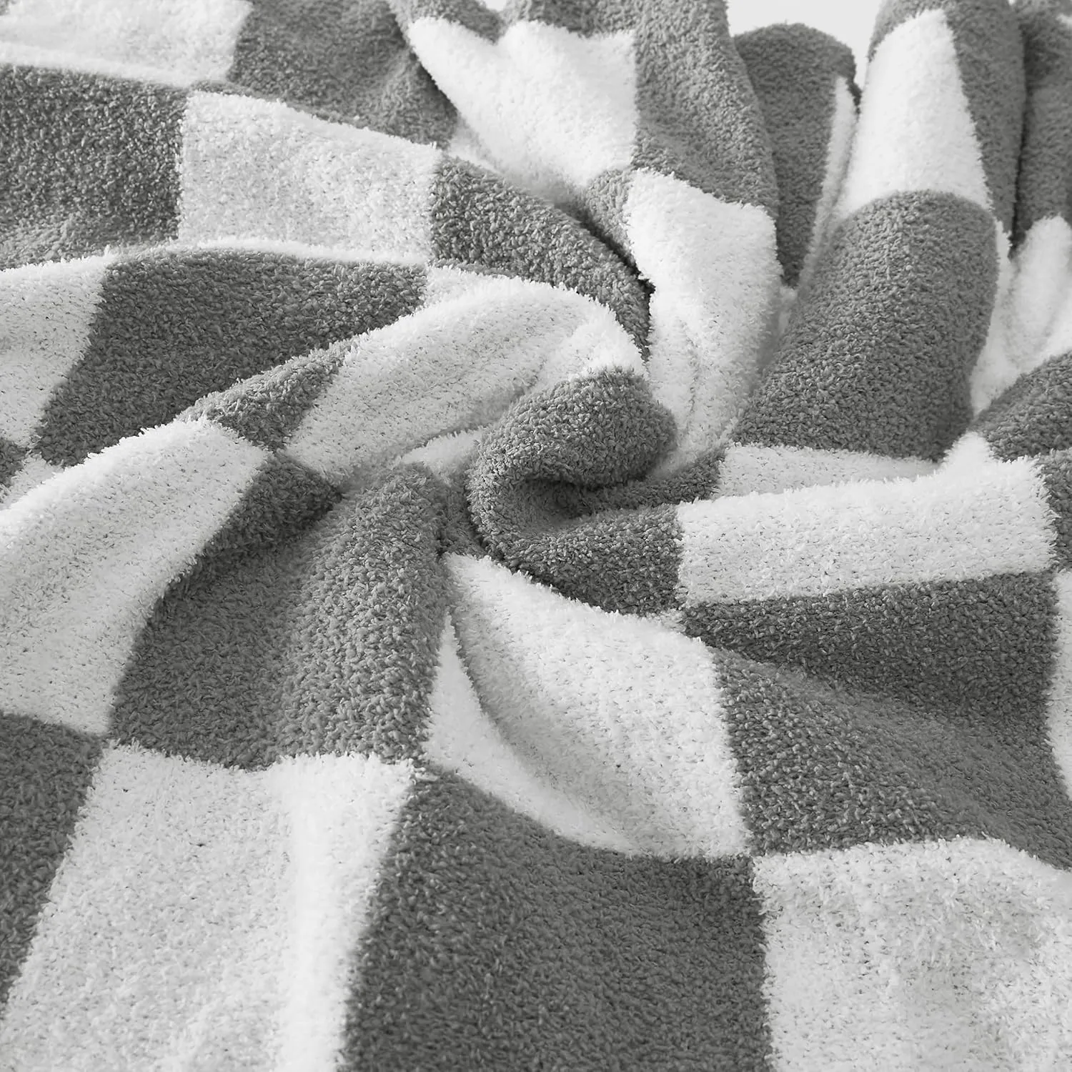 R.SHARE Grey and White Checkered Throw Blanket 50x70 Inch Reversible, Microfiber Soft Comfy Cozy Lightweight Fluffy Fuzzy Warm Cute Checkerboard Plaid for Couch Sofa Chair Bed Home