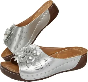 Rungion Womens Summer Beach Sandals Wedge Low Open Toe Slides Ladies Dressy Sandals Slipper Platform Comfortable Flower Sandals