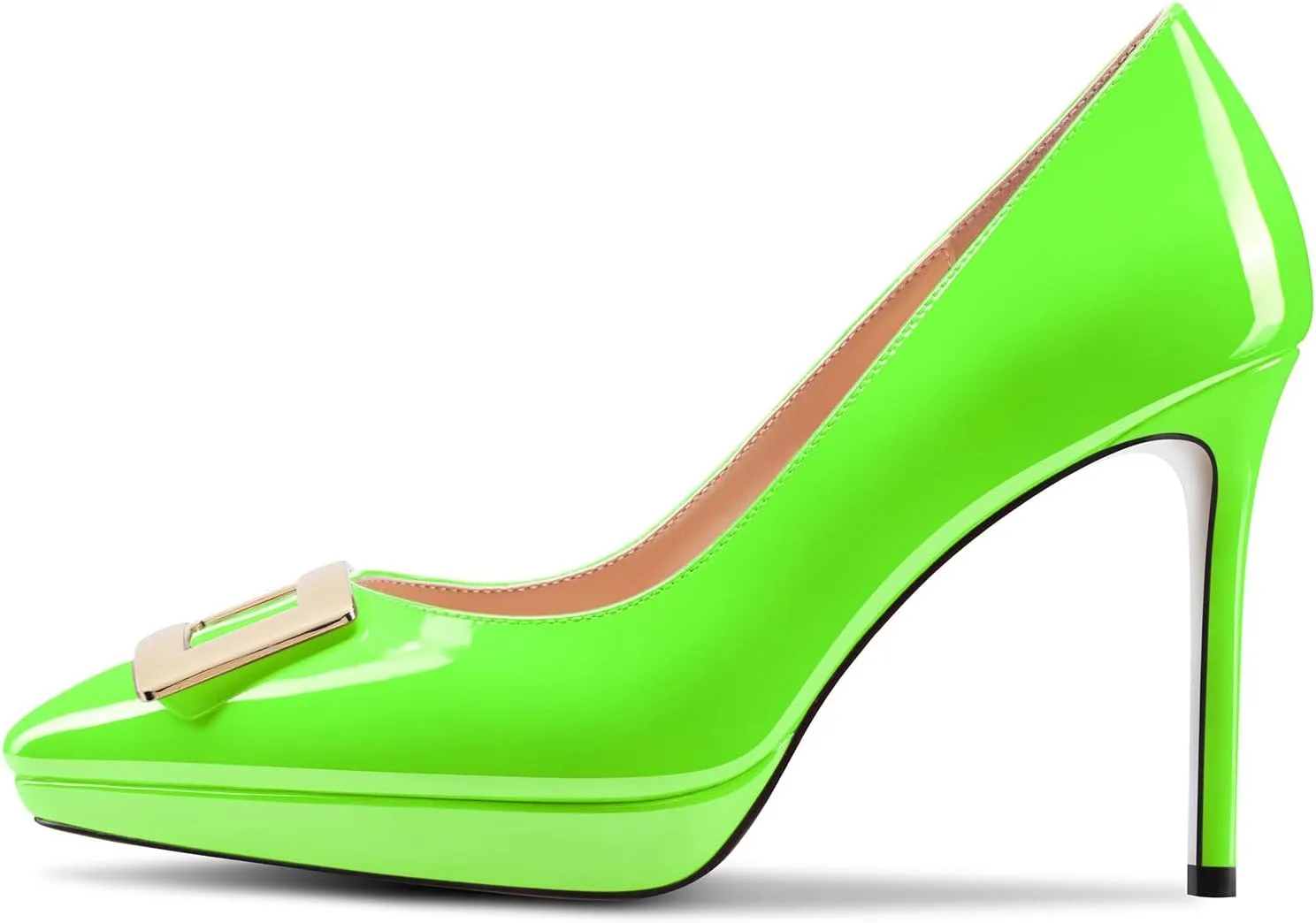 Saekcted Womens Stiletto High Platform Heel Pointed Toe Pumps Slip-on Buckle Office Basic Classic Summer Patent Leather 4.7 Inches Heels