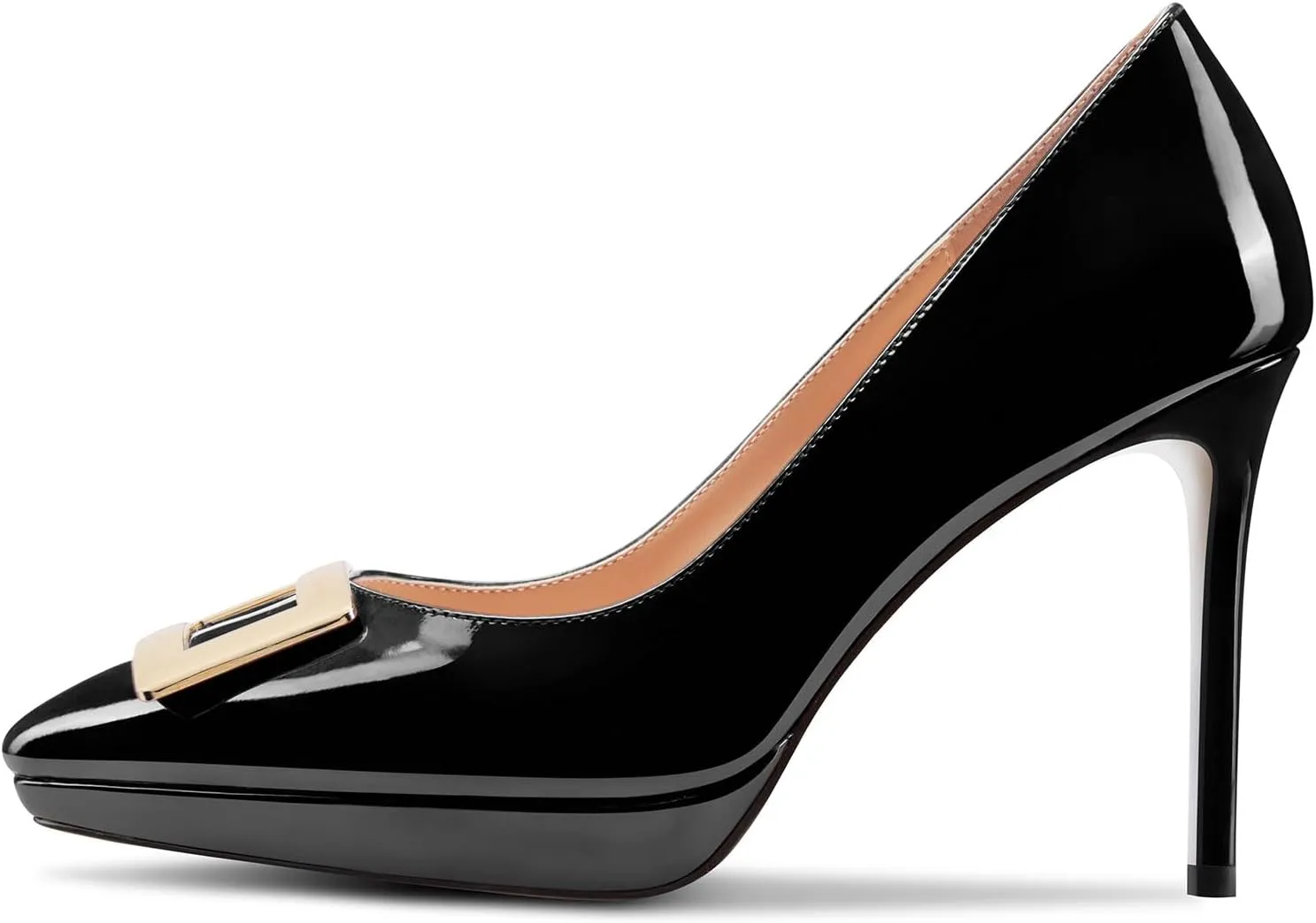 Saekcted Womens Stiletto High Platform Heel Pointed Toe Pumps Slip-on Buckle Office Basic Classic Summer Patent Leather 4.7 Inches Heels