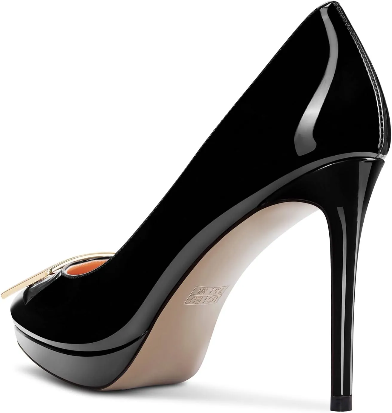 Saekcted Womens Stiletto High Platform Heel Pointed Toe Pumps Slip-on Buckle Office Basic Classic Summer Patent Leather 4.7 Inches Heels