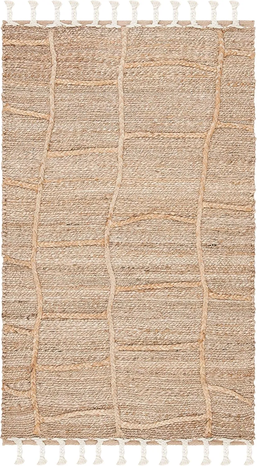 SAFAVIEH Natural Fiber Collection Accent Rug - 3' x 5', Natural, Handmade Farmhouse Rustic Braided Tassel Jute, Ideal for High Traffic Areas in Entryway, Living Room, Bedroom (NF105B)