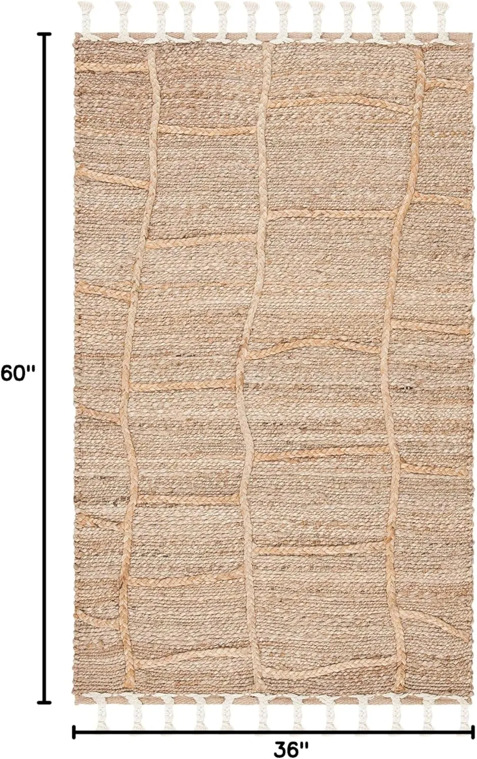 SAFAVIEH Natural Fiber Collection Accent Rug - 3' x 5', Natural, Handmade Farmhouse Rustic Braided Tassel Jute, Ideal for High Traffic Areas in Entryway, Living Room, Bedroom (NF105B)