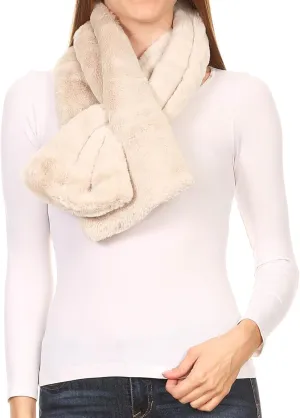 Sakkas Malen Long Rectangle Faux Fur Warm Soft Furry Wrap Around Loophole Scarf