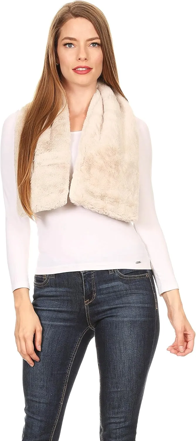 Sakkas Malen Long Rectangle Faux Fur Warm Soft Furry Wrap Around Loophole Scarf
