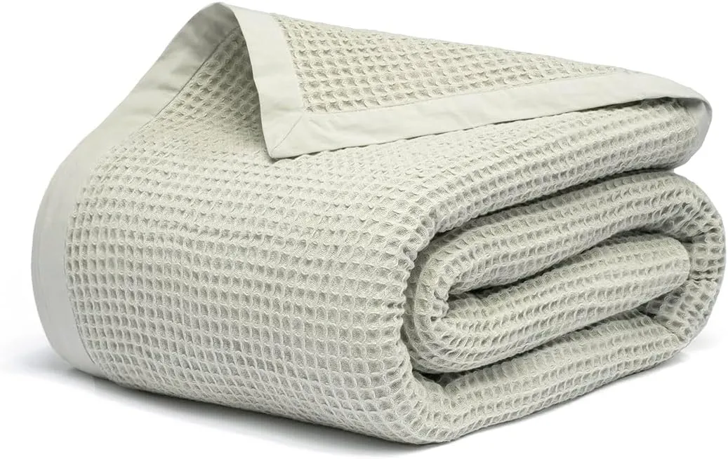 Salt Earth GOTS Certified 100% Organic Cotton Throw Blanket, 108" X 108" Waffle Blankets & Throws for Bed, Throw Blanket for Couch, Modern & Cozy Blanket, All Seasons, Comfy & Soft Blanket (Sea Foam)