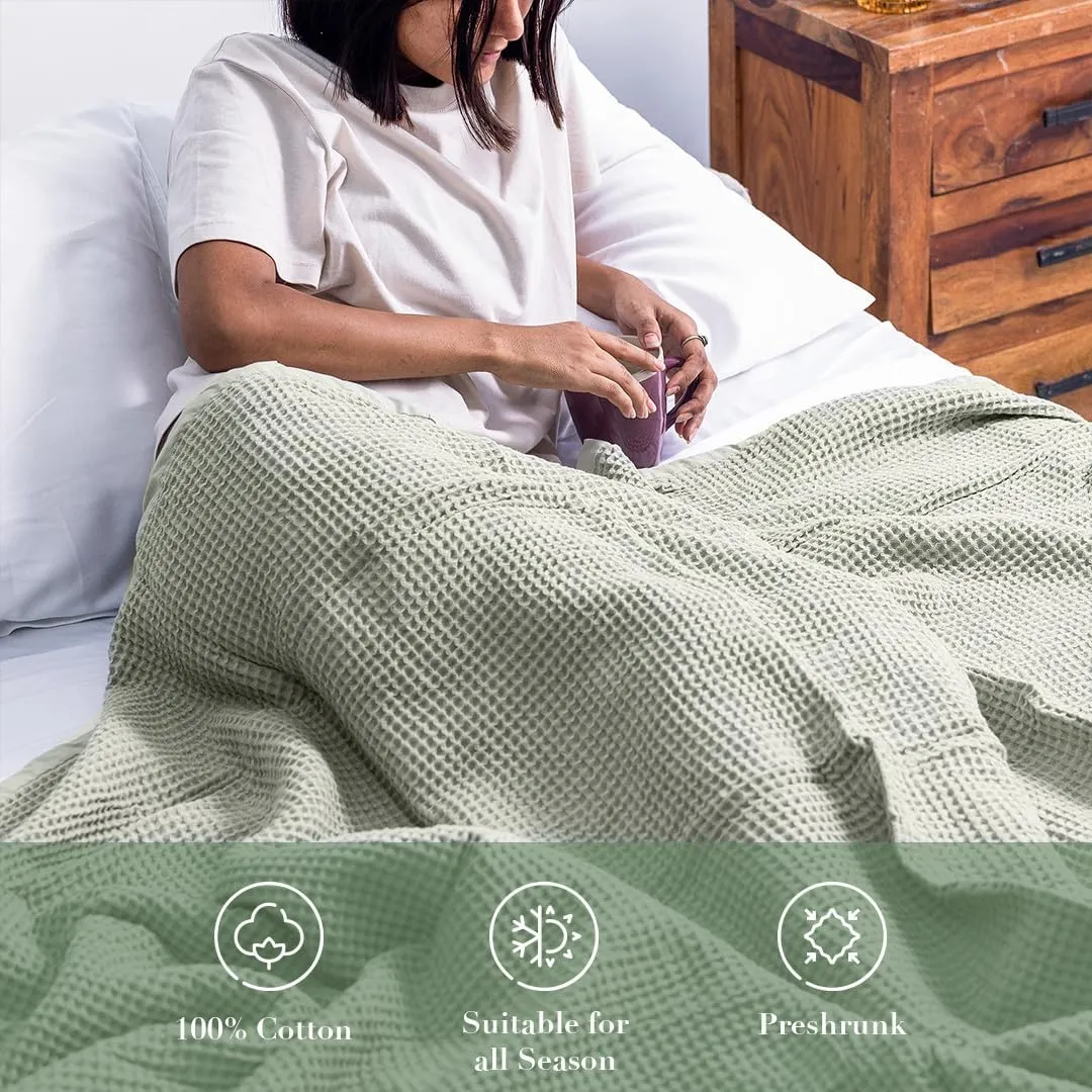 Salt Earth GOTS Certified 100% Organic Cotton Throw Blanket, 108" X 108" Waffle Blankets & Throws for Bed, Throw Blanket for Couch, Modern & Cozy Blanket, All Seasons, Comfy & Soft Blanket (Sea Foam)