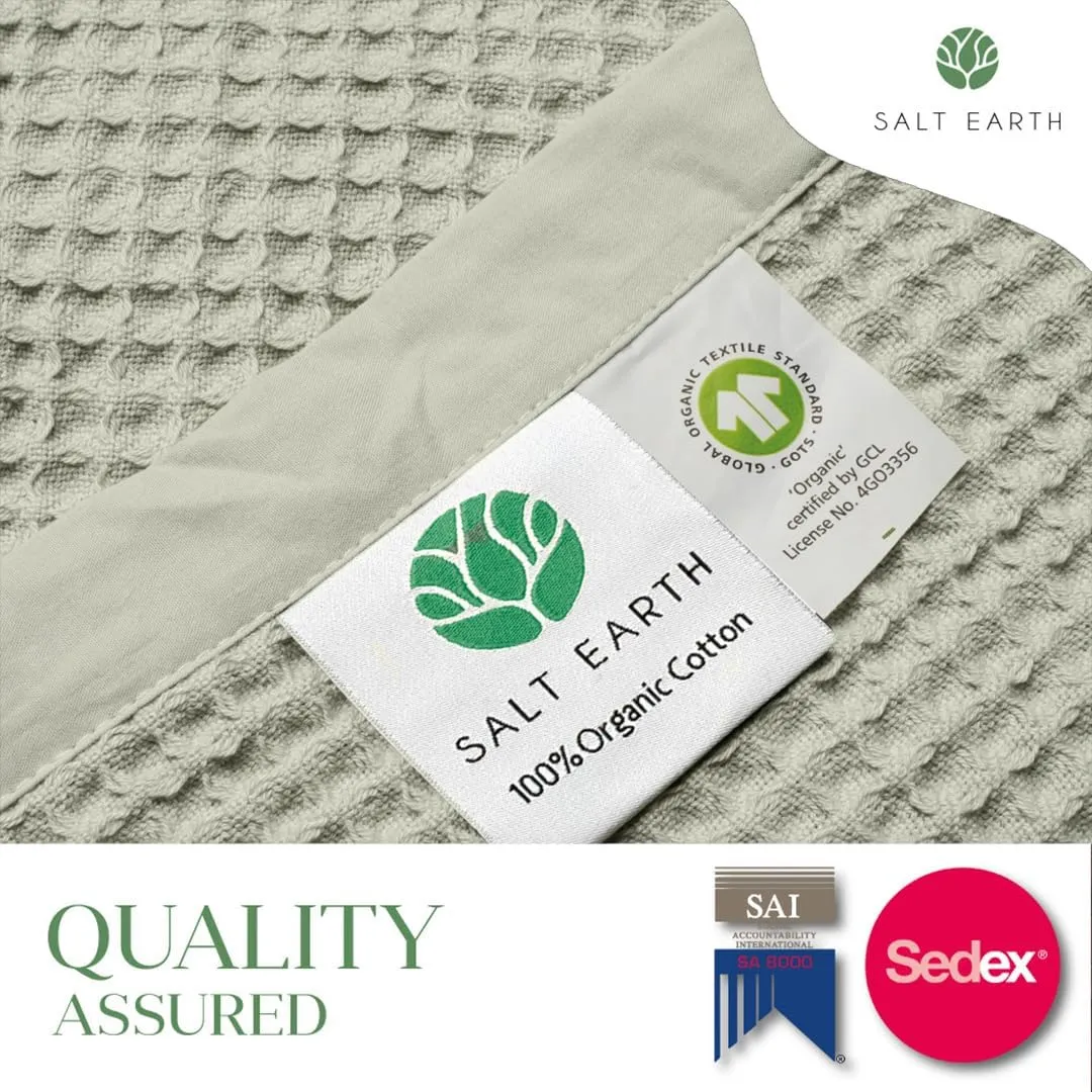 Salt Earth GOTS Certified 100% Organic Cotton Throw Blanket, 108" X 108" Waffle Blankets & Throws for Bed, Throw Blanket for Couch, Modern & Cozy Blanket, All Seasons, Comfy & Soft Blanket (Sea Foam)