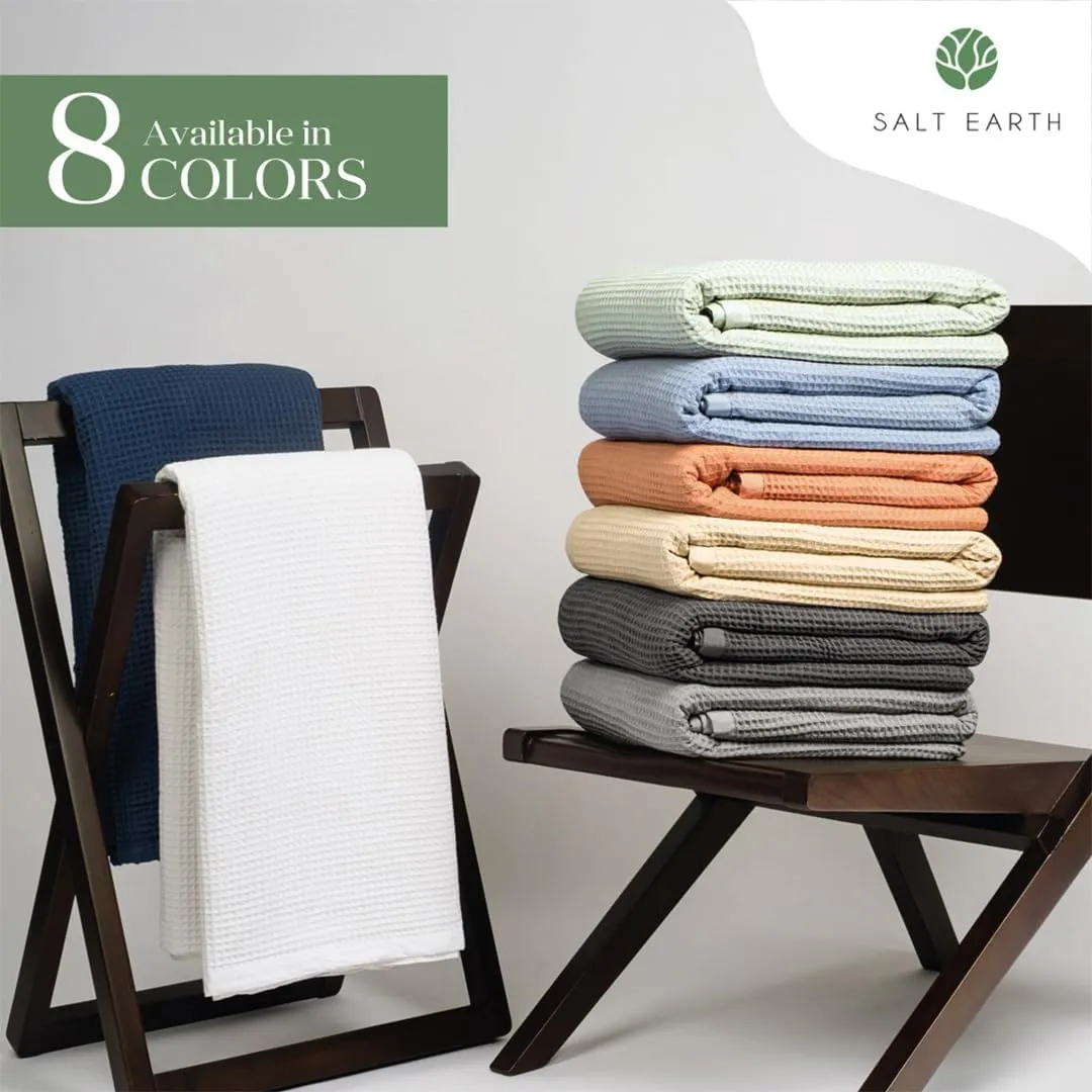 Salt Earth GOTS Certified 100% Organic Cotton Throw Blanket, 108" X 108" Waffle Blankets & Throws for Bed, Throw Blanket for Couch, Modern & Cozy Blanket, All Seasons, Comfy & Soft Blanket (Sea Foam)