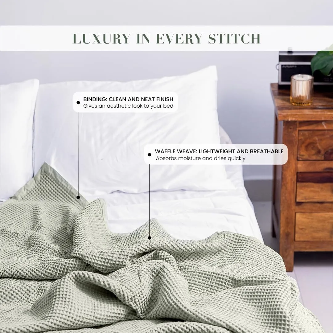 Salt Earth GOTS Certified 100% Organic Cotton Throw Blanket, 108" X 108" Waffle Blankets & Throws for Bed, Throw Blanket for Couch, Modern & Cozy Blanket, All Seasons, Comfy & Soft Blanket (Sea Foam)